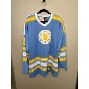 Brooklyn Xpress Hockey XXL Jersey Vintage Style Light Blue Yellow Striped Design